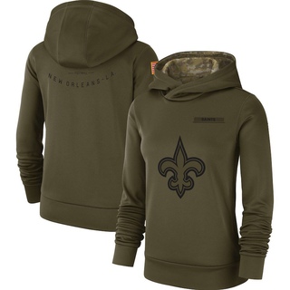 Women's New Orleans Saints 2018 Salute to Service Team Logo Performance Pullover Hoodie - Olive