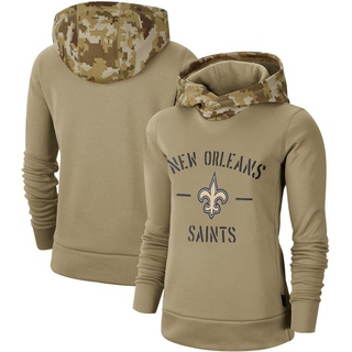 Women's New Orleans Saints Khaki 2019 Salute to Service Therma Pullover Hoodie